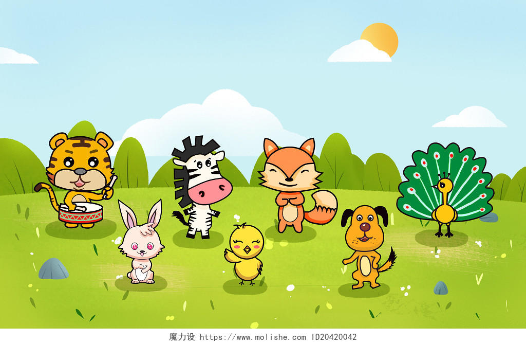 卡通动物世界动物日森林动物插画海报素材